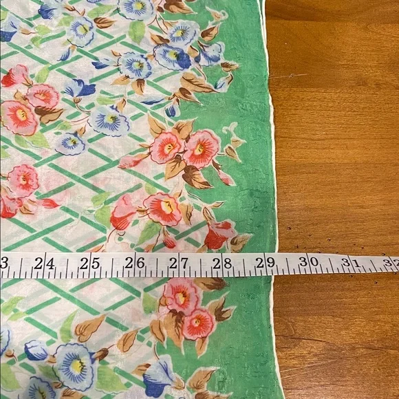 Vintage Floral Lattice Scarf - Mint Green & Coral Flowers - Picture 5 of 6